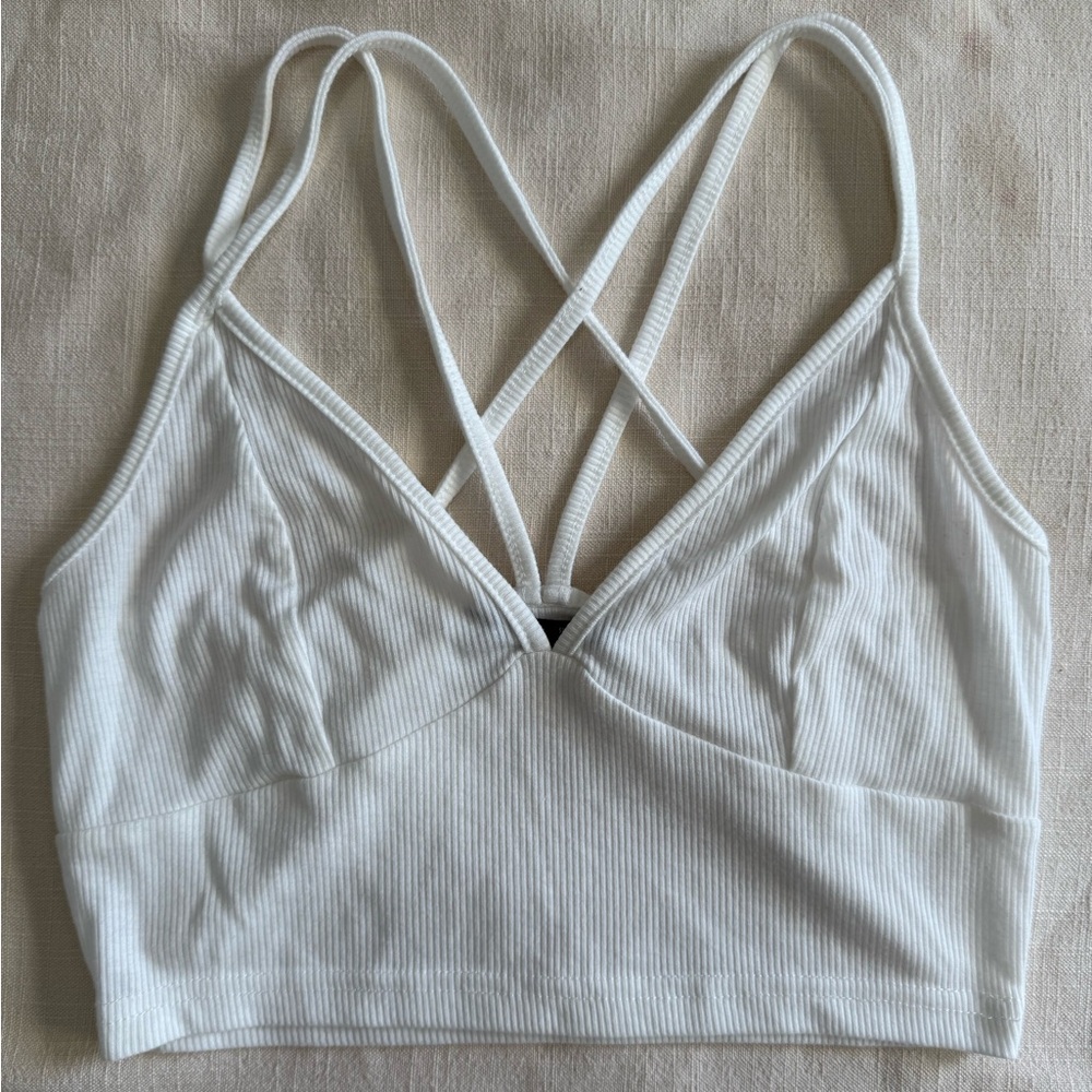 White Ribbed Strappy Bralette